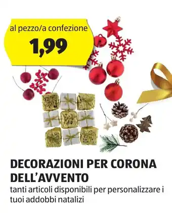 ALDI DECORAZIONI PER CORONA DELL'AVVENTO offerta
