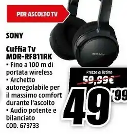 MediaWorld Sony Cuffia Tv Mdr-rf811rk offerta