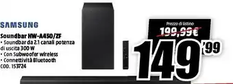 MediaWorld Samsung HW-A450 Nero 2.1 Canali 300 W offerta