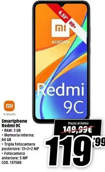 MediaWorld Xiaomi Redmi 9C 16,6 Cm (6.53") Doppia SIM Android 10.0 4G Micro-USB 3 GB 64 GB 5000 MAh Blu offerta