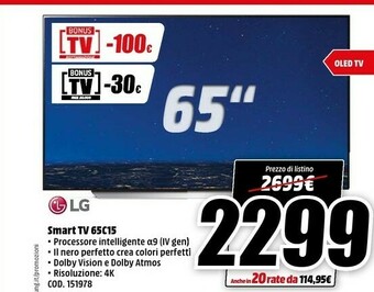 MediaWorld LG Smart Tv 65C15 offerta
