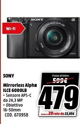 MediaWorld Sony Mirrorless Alpha ILCE 6000LB offerta