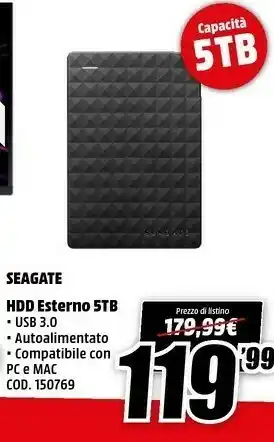 MediaWorld Seagate Hdd Esterno 5tb offerta