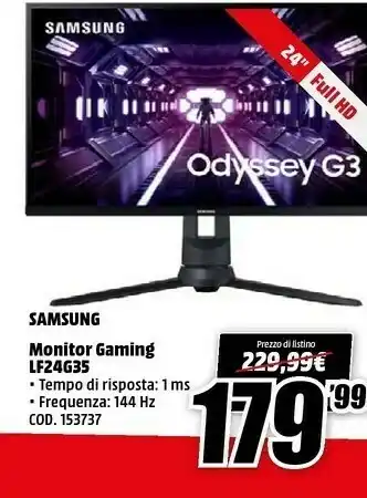 MediaWorld Samsung Monitor Gaming Lf24g35 offerta