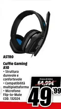 MediaWorld ASTRO Gaming A10 Cuffie Padiglione Auricolare Nero, Rosso offerta