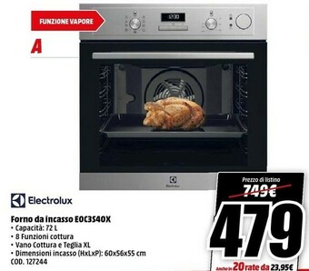 MediaWorld Electrolux EOC3S40X Forno Elettrico 72 L 2790 W Acciaio Inossidabile A offerta