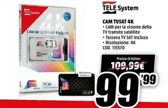 MediaWorld TELE System CAM Tivùsat 4K Ultra HD Modulo Di Accesso Condizionato (CAM) offerta