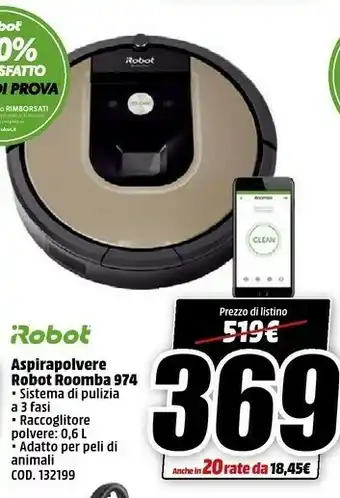 MediaWorld iRobot iRobot Roomba 974 aspirapolvere robot Senza sacchetto Oro offerta