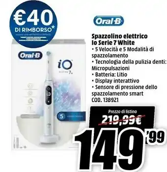 MediaWorld Oral b Spazzolino Elettrico Io Serie 7 White offerta