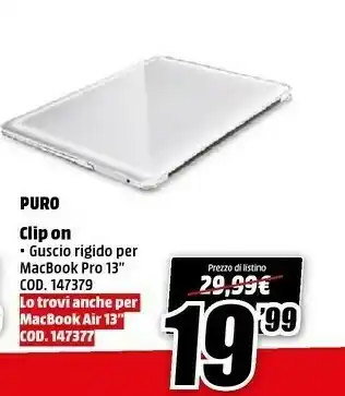 MediaWorld PURO Clip-On 33 Cm (13") Cover Trasparente offerta