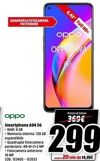 MediaWorld Oppo Smartphone android offerta