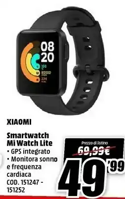 MediaWorld Xiaomi Xiaomi Mi Watch Lite orologio sportivo Touch screen Bluetooth 320 x 320 Pixel Nero offerta