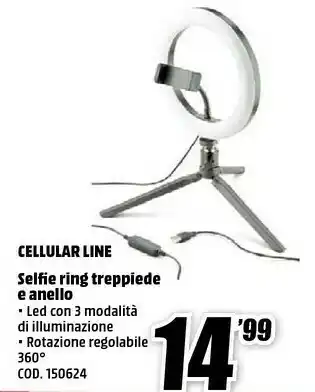 MediaWorld Cellularline Selfie Ring LED Nero offerta