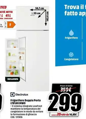 MediaWorld Electrolux LTB1AF24W0 Frigorifero Con Congelatore Libera Installazione Bianco 164 L A+ offerta