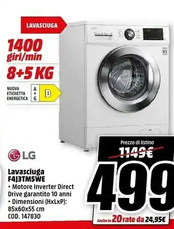 MediaWorld LG F4J3TM5WE Lavasciuga 8/5kg 1400 Giri/min Carica Frontale Classe E offerta