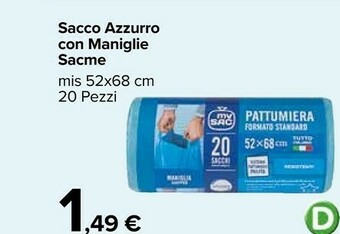 Carrefour Market Sacme Sacco Azzurro Con Maniglie offerta
