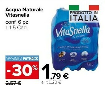 Carrefour Market Vitasnella Acqua Minerale Naturale offerta