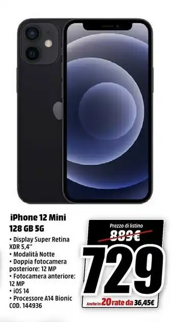 MediaWorld Apple IPhone 12 Mini 13,7 Cm (5.4") Doppia SIM IOS 14 5G 128 GB Blu offerta