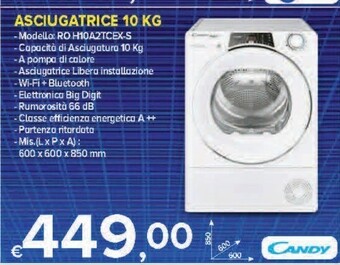MD Discount Candy RO H10A2TCEX-S Asciugatrice Libera Installazione Caricamento Frontale Bianco 10 Kg A++ offerta