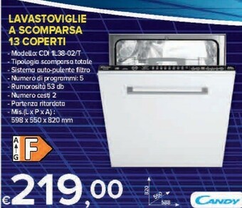 MD Discount Candy Lavastoviglie A Scomparsa 13 Coperti - Modello Cdi 1l38-02/t offerta