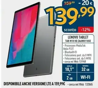 Sinergy Lenovo Tablet Tab M10 HD ZA6W0110SE offerta