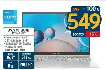 Sinergy Asus F515EA-EJ428T DDR4-SDRAM Computer Portatile 39,6 Cm (15.6") 1920 X 1080 Pixel Intel® Core™ I3 Di Undicesima Generazione offerta