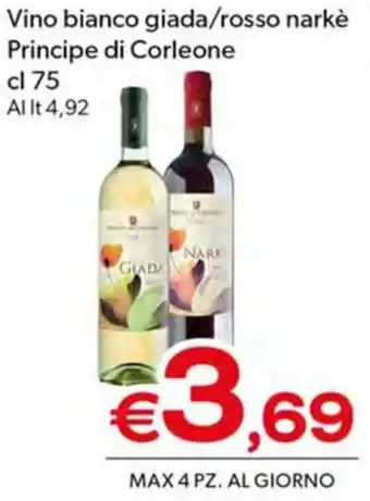 Vino bianco giada/rosso narkè Principe di Corleone cl 75