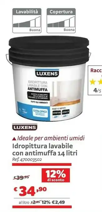 Bricocenter Luxens Idropittura Lavabile Con Antimuffa 14 Filtri offerta