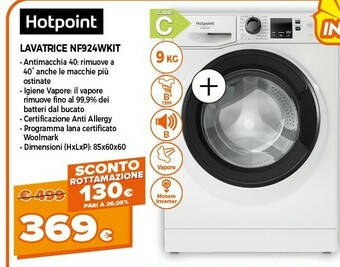 Expert Hotpoint NF924WK IT Lavatrice Libera Installazione Caricamento Frontale Bianco 9 Kg 1200 Giri/min A+++ offerta