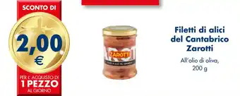 Esselunga Filetti di alici del Cantabrico Zarotti All'olio di oliva, 200 g offerta