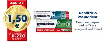 Esselunga Dentifricio Mentadent Prevenzione completa conf. 2x75 ml o microgranuli conf. 125 ml offerta