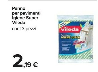 Carrefour Vileda Pavimenti Igiene Super +30% Microfibra 50x45cm 1pz offerta