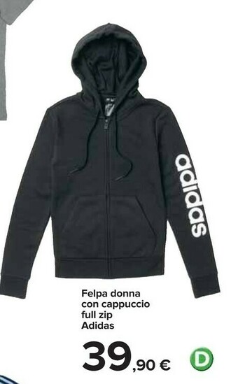 Carrefour Adidas Felpa Donna Con Cappuccio Full Zip offerta
