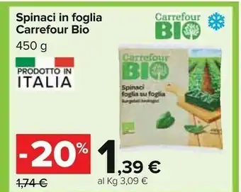 Carrefour Carrefour - Spinaci Foglia Su Foglia Surgelati Bio offerta