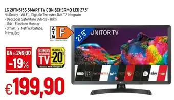Famila LG 28TN515S-PZ.API TV 71,1 Cm (28") HD Smart TV Wi-Fi Nero offerta