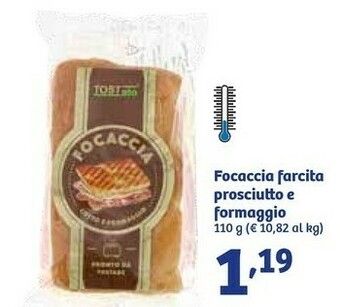 In'S Mercato Focaccia Farcita Prosciutto E Formaggio 110 G offerta