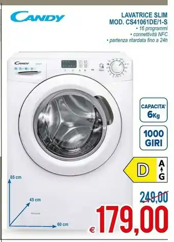 MD Discount Candy Smart CS4 1061DE/1-S Lavatrice Libera Installazione Caricamento Frontale 6 Kg 1000 Giri/min D Bianco offerta