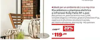 Bricocenter Riscaldatore A Piantana Elettrico A Infrarossi Ruby Patio RP offerta
