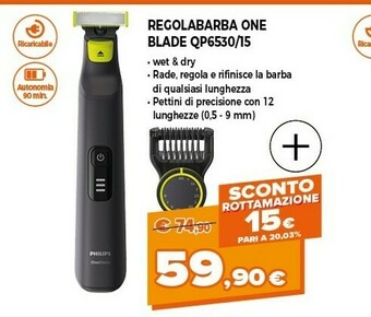 Expert Philips OneBlade QP6530/30 Regolabarba Bagnato E Secco Nero offerta
