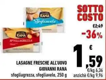 Conad LASAGNE FRESCHE ALL'UOVO GIOVANNI RANA sfogliagrezza, sfogliavelo, 250 g offerta