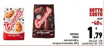 Conad GOCCIOLE PAVESI extra dark 400 g. con gocce di cioccolato, 500 g offerta