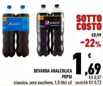 Conad BEVANDA ANALCOLICA PEPSI classica, zero zucchero, 1,5 litri x2 offerta