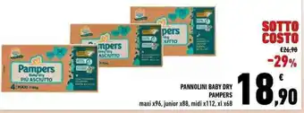 Conad PANNOLINI BABY DRY PAMPERS maxi x96, junior x88, midi x112, xl x68 offerta