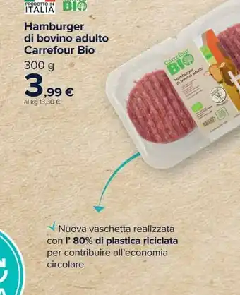 Carrefour Carrefour Bio - Hamburger Di Bovino Adulto 300 G(ml) offerta