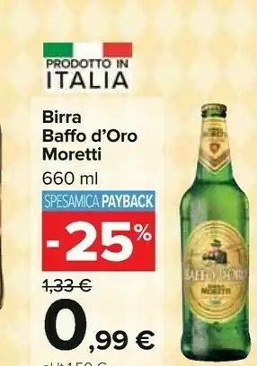 Carrefour Birra Moretti - Birra Moretti Baffo d'Oro 660 g(ml) offerta