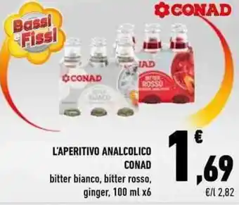 Conad L'APERITIVO ANALCOLICO CONAD bitter bianco, bitter rosso, ginger, 100 ml x6 offerta