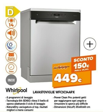 Expert Whirlpool Lavastoviglie WFC 3C34 AP X offerta