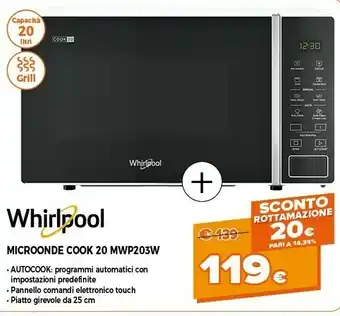 Expert Whirlpool MWP 203 W Superficie Piana Microonde Con Grill 20 L 700 W Nero, Bianco offerta
