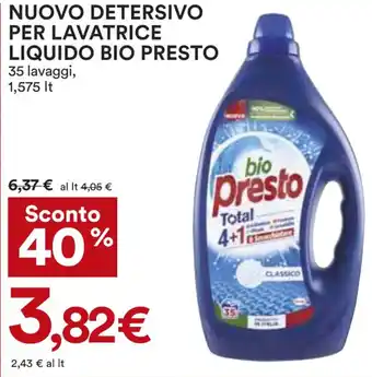 Coop NUOVO DETERSIVO PER LAVATRICE LIQUIDO BIO PRESTO 35 lavaggi, 1,575 It offerta