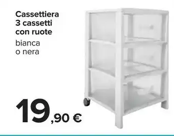 Carrefour Cassettiera 3 Cassetti Con Ruote Bianca/ Nera offerta